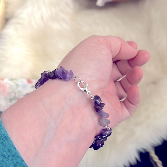 🪻Lovely Crafted w/Natural Stunning Amethyst Gems Bracelet+Earrings Semi-Precious - Picture 7 of 16